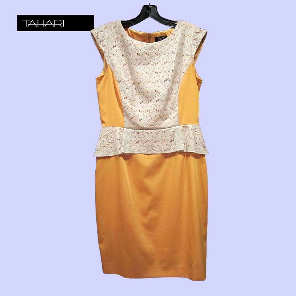 TAHARI NEW Lace Peplum Cap Sleeve Sheath Cocktail Dress 10 NWT
